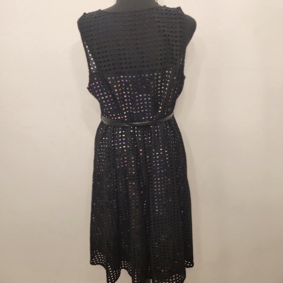 Lane Bryant Size 18 Fit & Flare Party Dress Sleeveless Black Eyelet Line V Neck - Picture 3 of 12